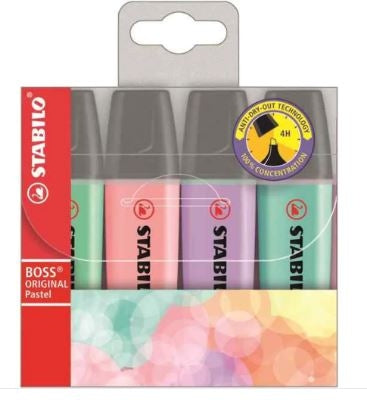Stabilo Boss Highlighter Assorted Pastel Colours Set of 4