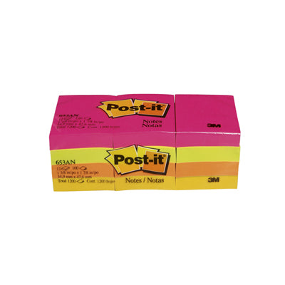 3M post-it neon full adhesive notes memo cube only repositionable 50mm x 38mm pack 12 653AN