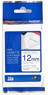 Brother P-Touch Fabric Labelling Tape Blue On White 12mm X 3M Tze-Fa3 (Per 1)