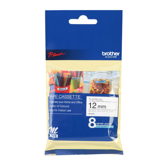 Brother P-Touch Laminated Labelling Tape Black on White 12mm x 8m MK-231