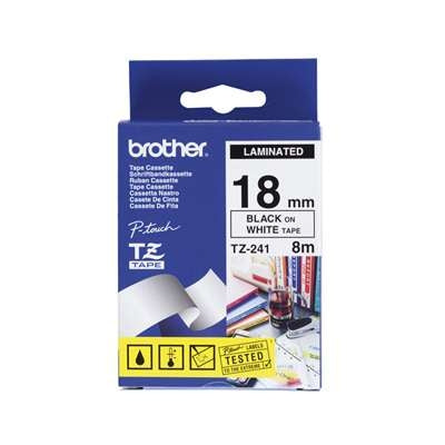 Brother P-Touch Laminated Labelling Tape Black on White 18mm x 8m TZE-241