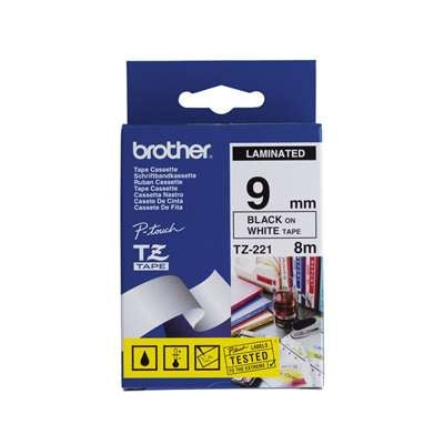 Brother P-Touch Laminated Labelling Tape Black on White 9mm x 8m TZE-221