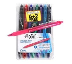 Pilot Frixion Clicker Retractable Rollerball Pen 0.7mm Set 6 + 2