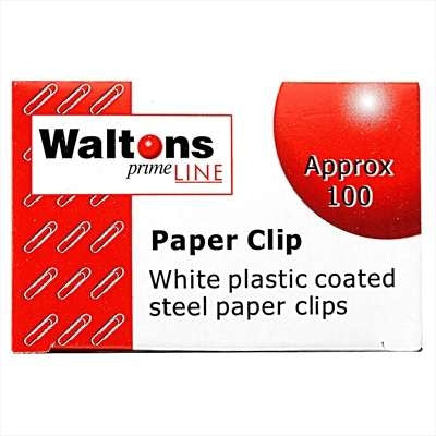 Waltons PrimeLine 28mm White Plastic Coated Paper Clips Box 100