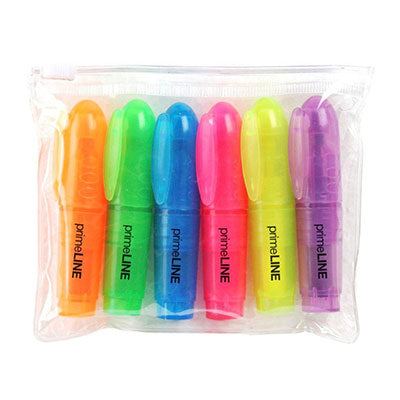 Waltons Primeline Mini Neon Highlighter in Wallet Assorted BY6018 Set of 6