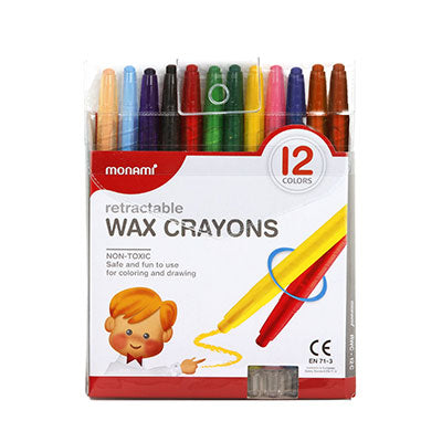 Monami Wax Crayons Retractable Assorted (Pack 12)