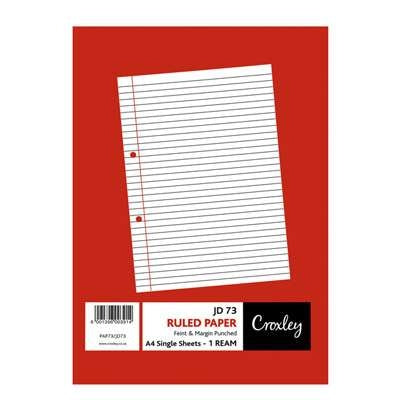 Ruled Paper, A4, Feint Ruled with Margin, Single Sheets, Punched