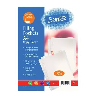 Bantex PVC Heavy Duty Multi Punched File Pockets A4 2052