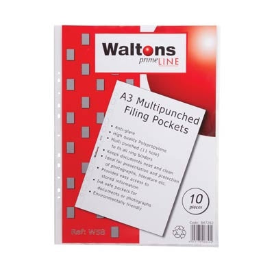 Waltons Primeline Plastic Pocket A3 W58 Pack of 10