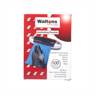 Waltons PrimeLine A4 250mic Laminating Pouch Pack 100