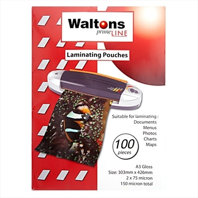 Waltons PrimeLine A3 150mic Laminating Pouch Pack 100