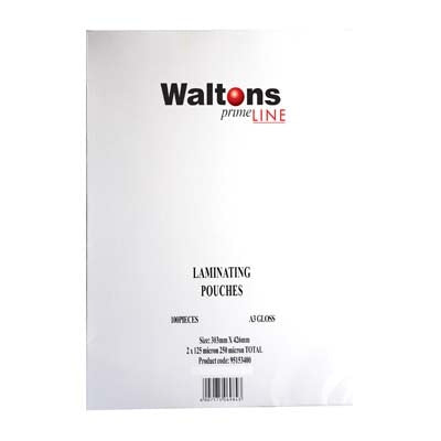 Waltons PrimeLine A3 250mic Laminating Pouch Pack 100